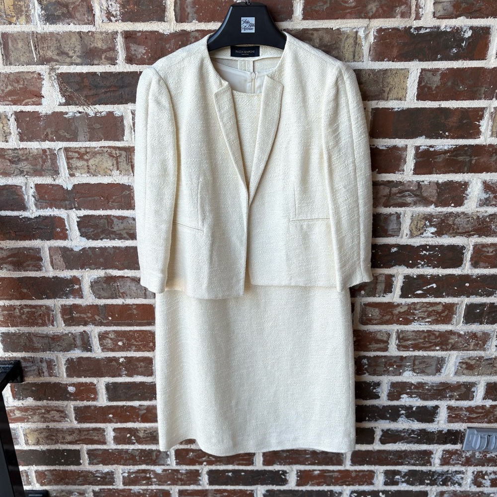 PIAZZA SEMPIONE Two Piece Ivory Sheath Dress & Suit Jacket Size IT 42